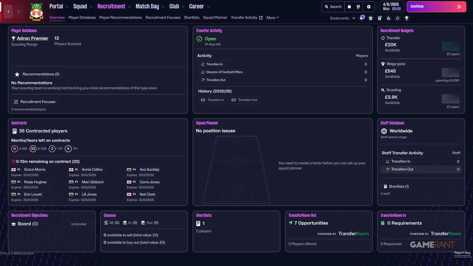 Football Manager 26 - Transfer Budget - Wrexham Women