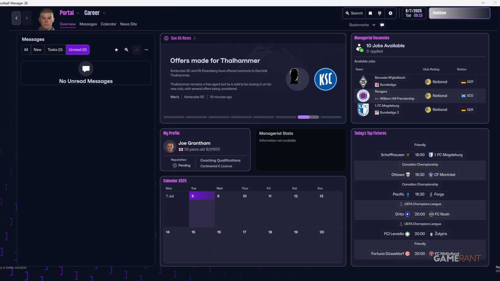 Football Manager 26 - Unemployed