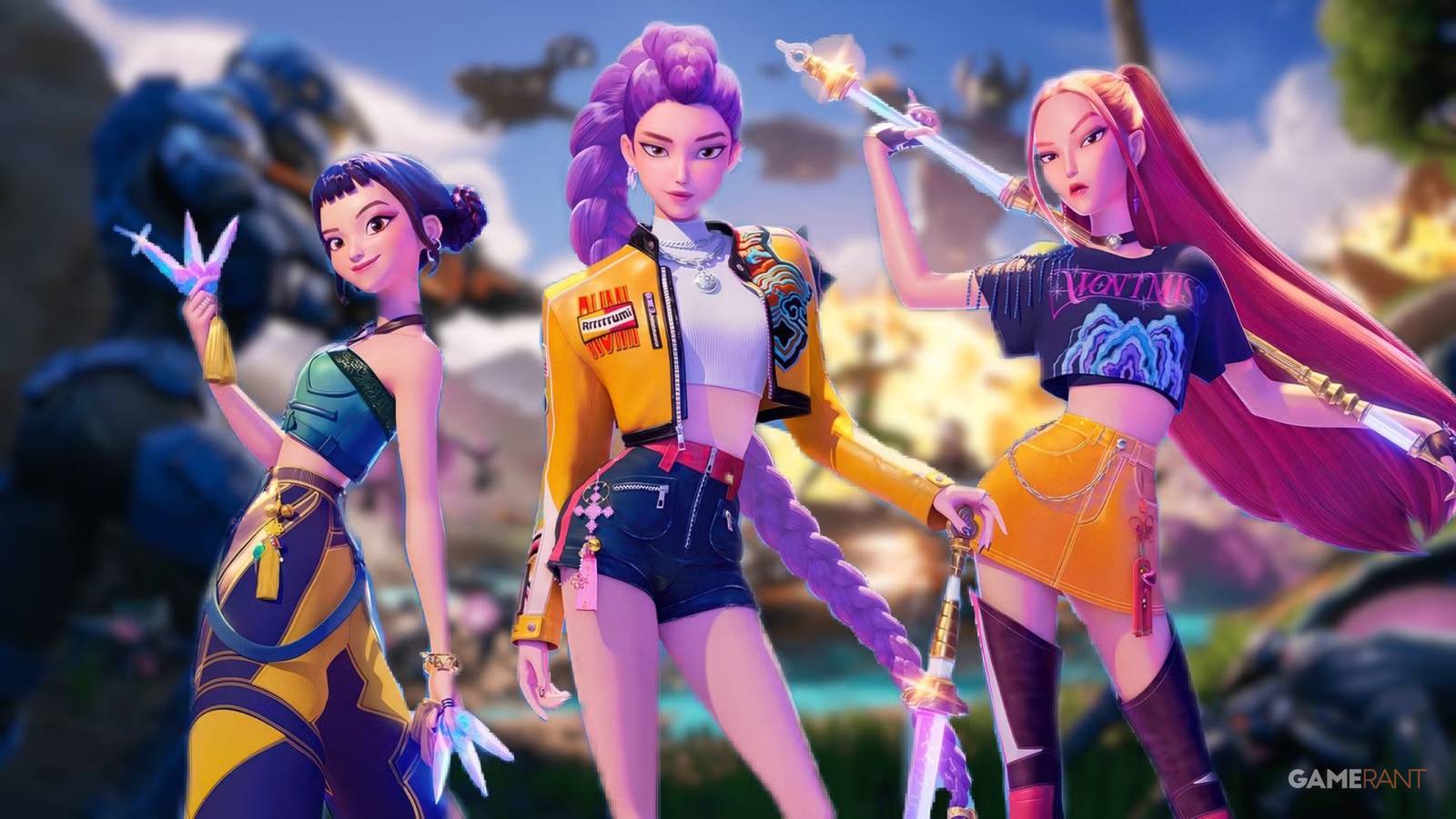 Fortnite Kpop Demon Hunters Rumi, Mira, and Zoey.