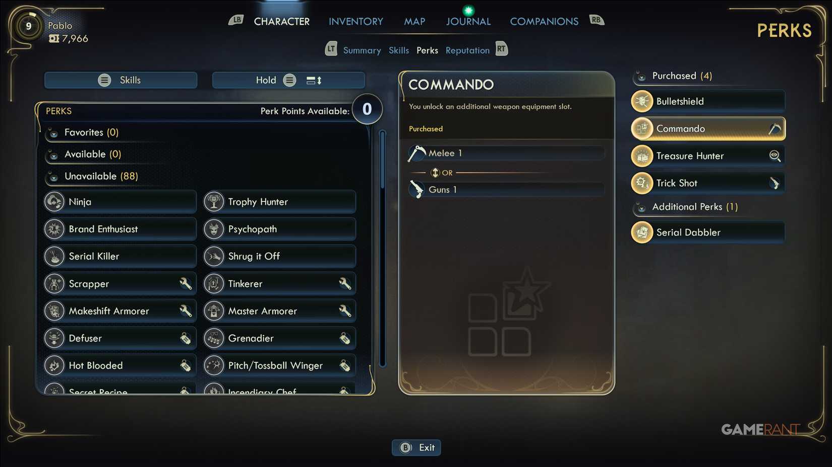 outer worlds 2 commando perk weapon slot