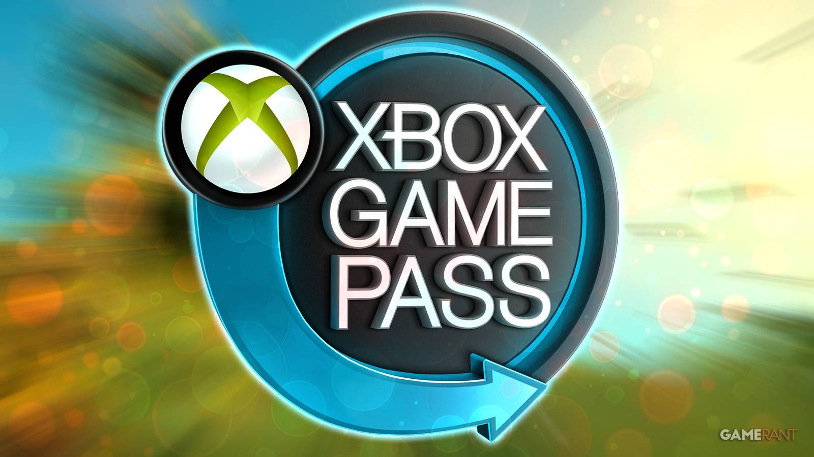 Xbox Game Pass blue and olive green sign over zoom-blurred Keeper by Double Fine lighthouse screenshot
