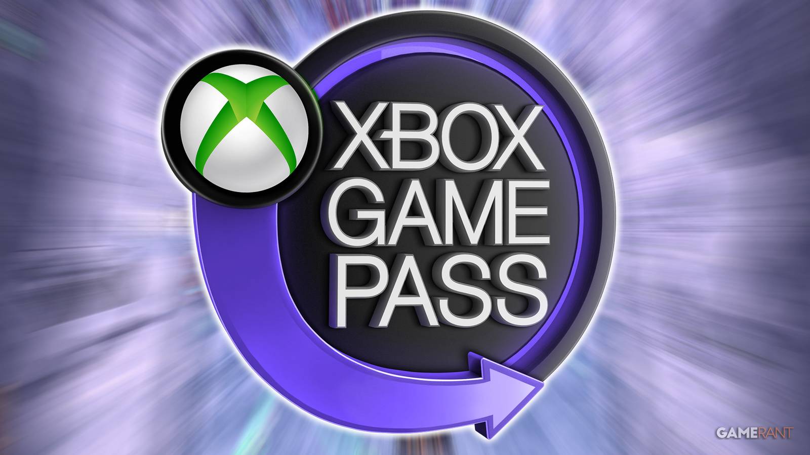 Xbox Game Pass round emblem over zoom-blurred Ball x Pit snowy gameplay screenshot