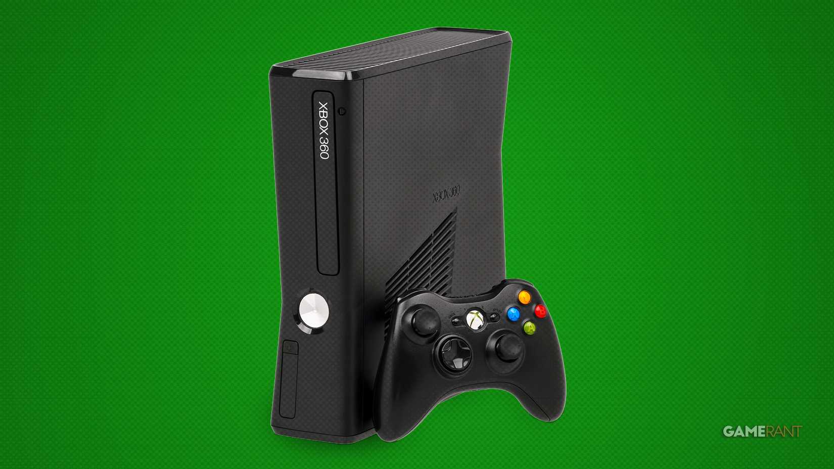Black Xbox 360 on green background with 2 texture patterns composite
