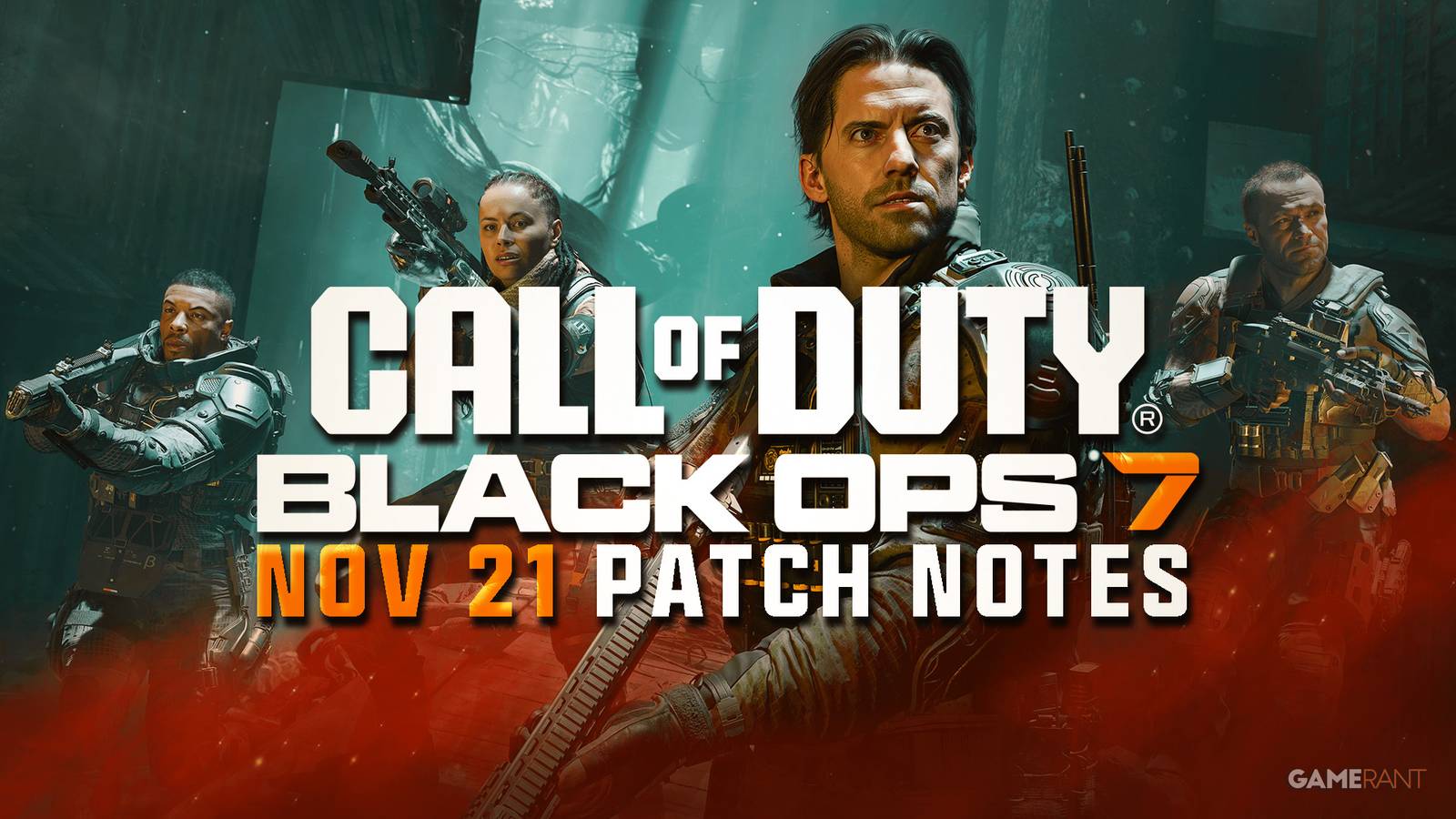 Call of Duty Black Ops 7 November 21 2025 Patch Notes tagline on teal and orange promo screenshot