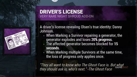 dead by daylight the ghost face driver's license addon