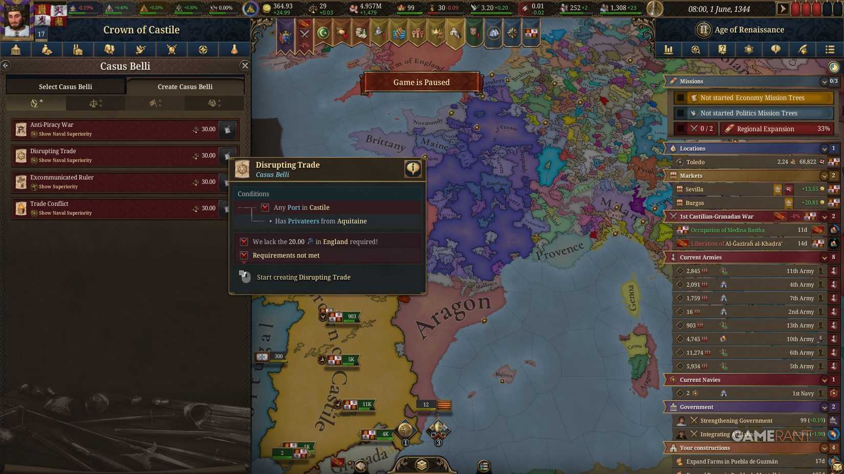 Europa Universalis 5 - Casus Belli Requirements