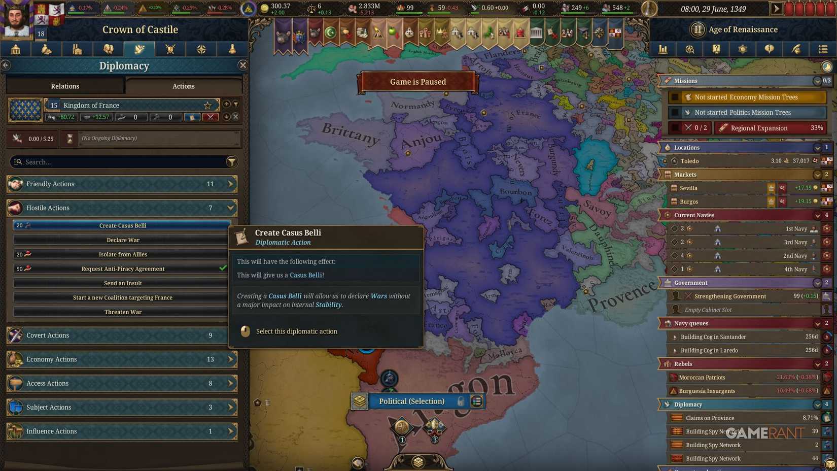 Europa Universalis 5 - Create Casus Belli
