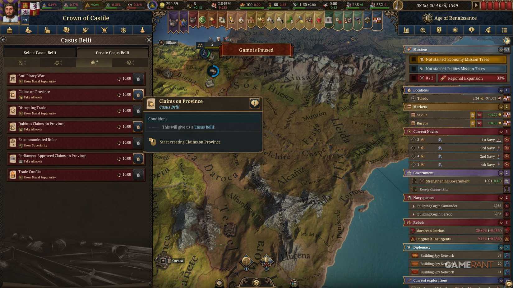 Europa Universalis 5 - Possible Claims