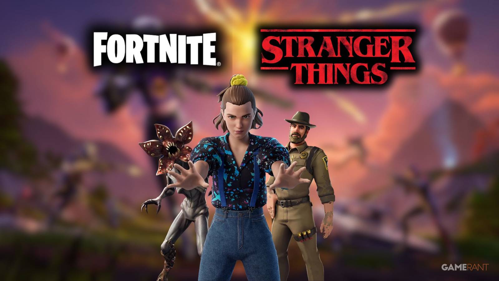 Fortnite Eleven, Hopper, Demogorgon, logo stranger things