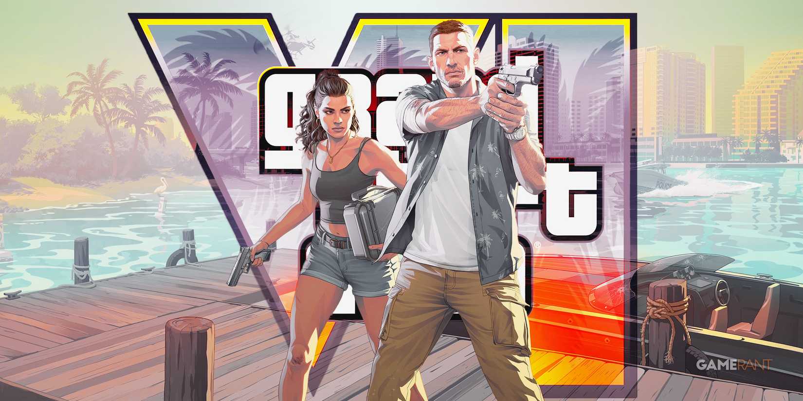 Grand Theft Auto 6 GTA VI Jason and Lucia artwork composite dropped blues pier boat edit