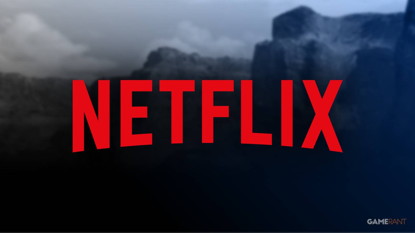 Netflix logo in front of a mountain range