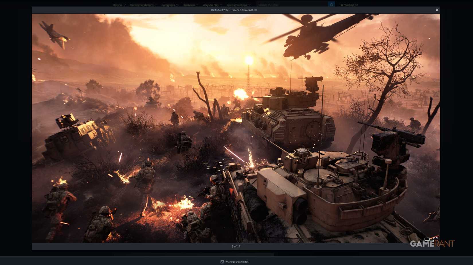 Modo teatro na página de loja Steam para Battlefield 6