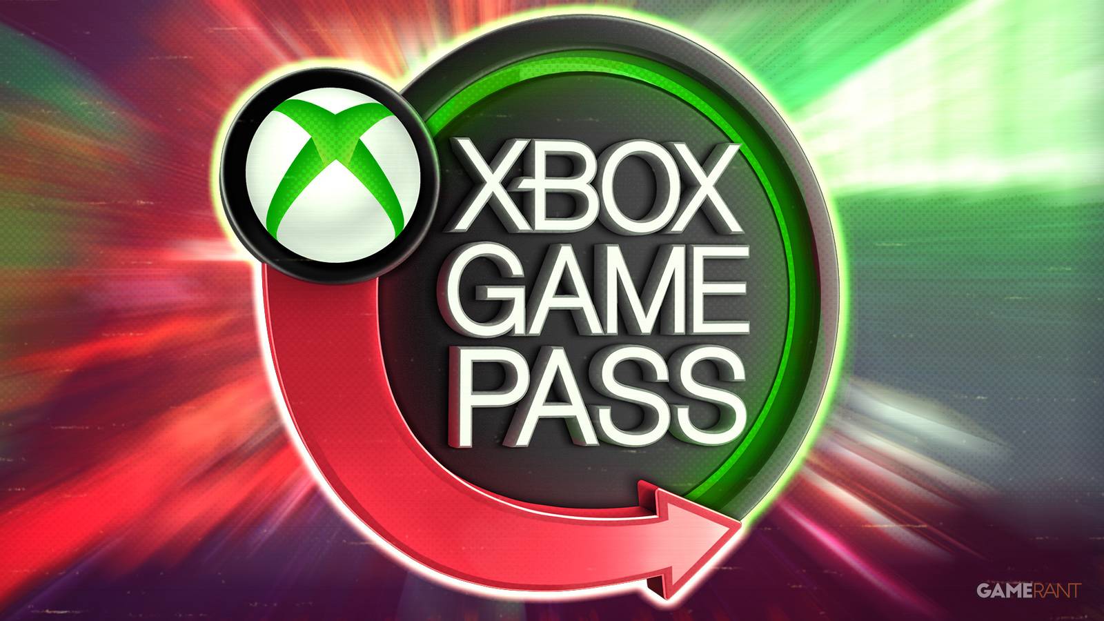 Xbox Game Pass dual-tone neon sign over Whiskerwood and Egging On zoom-blurred collage composite