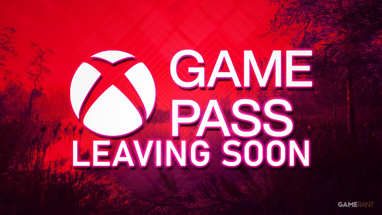Xbox Game Pass Leaving Soon tagline over red and purple tinted STALKER 2 Shadow of Chornobyl landscape screenshot