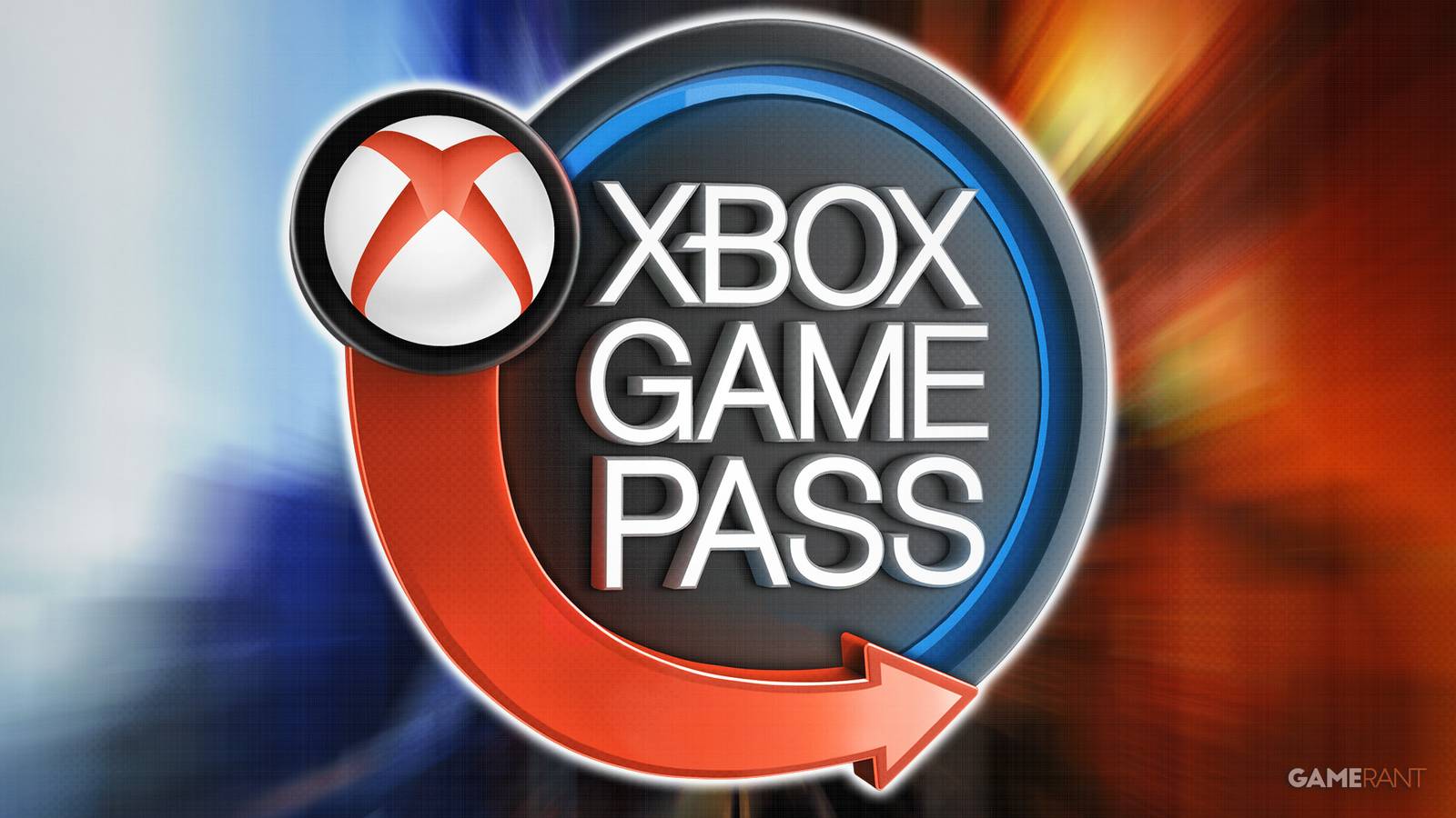Xbox Game Pass logo over zoom blurred stylized Call of Duty Black Ops 7 artwork blue and orange dot halftone edit