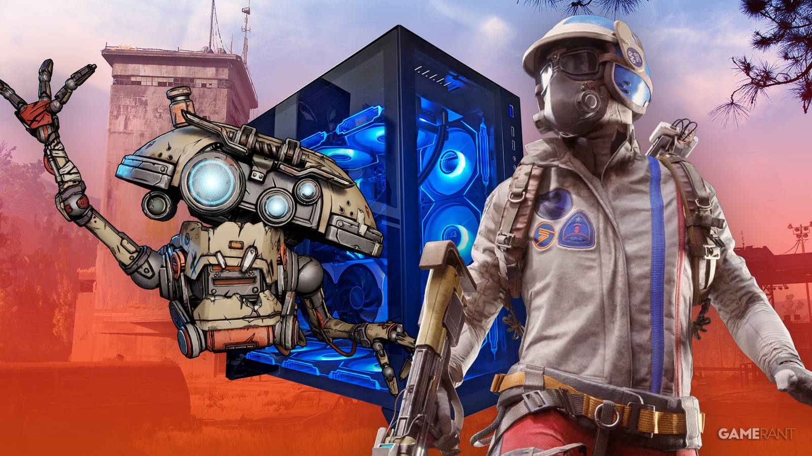 ARC Raiders Borderlands 4 characters in front of gaming PC composite