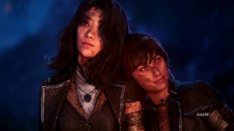 Clair Obscur Expedition 33 Sciel resting on Lune's shoulder