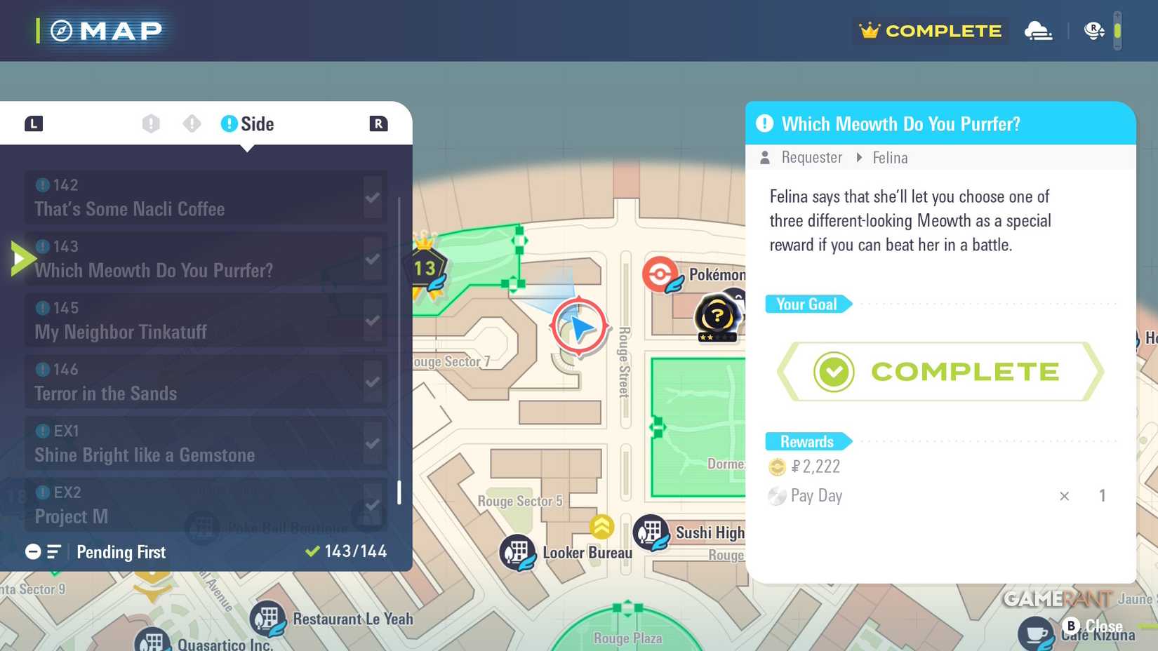 felina which meowth side mission pokemon legends za mega dimension