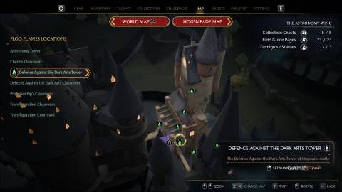 Hogwarts Legacy - Defence Against the Dark Arts Tower - Floo Flame Map