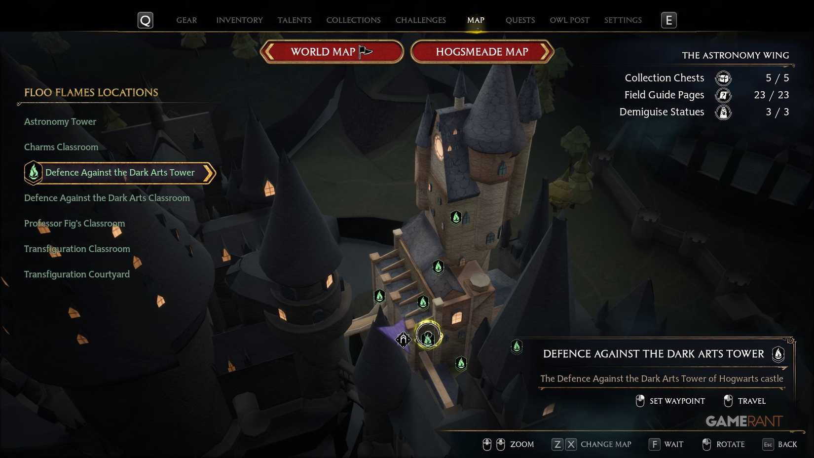 Hogwarts Legacy - Defence Against the Dark Arts Tower - Floo Flame Map