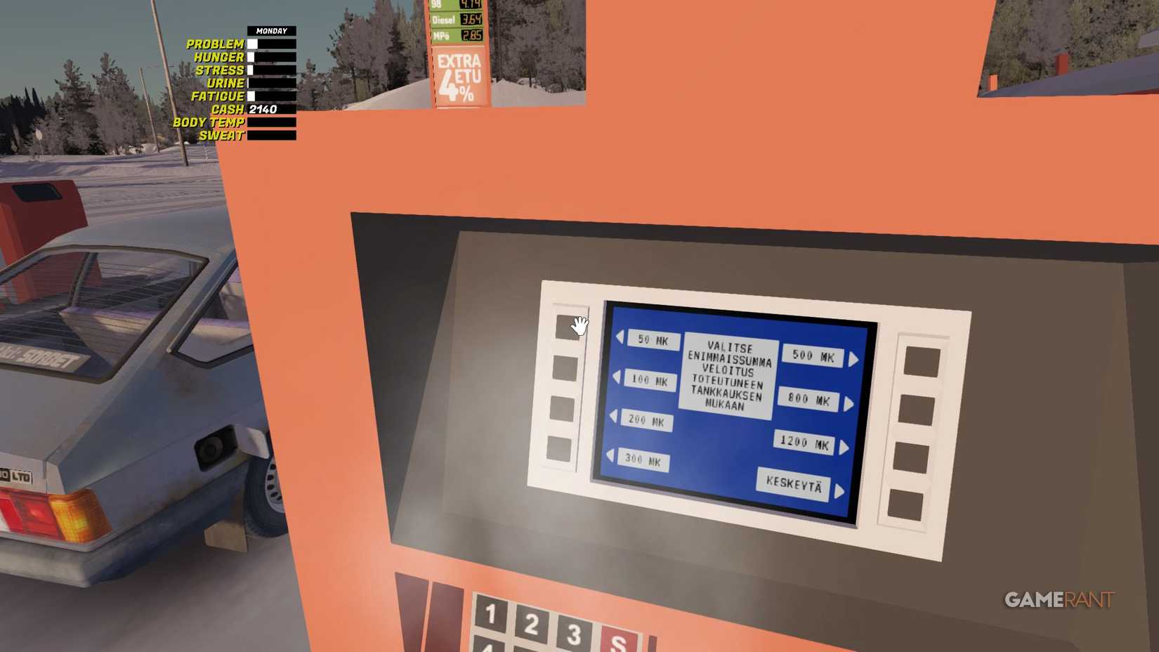 My winter car - Petrol pump - Choose the maximum amount to spend on the card