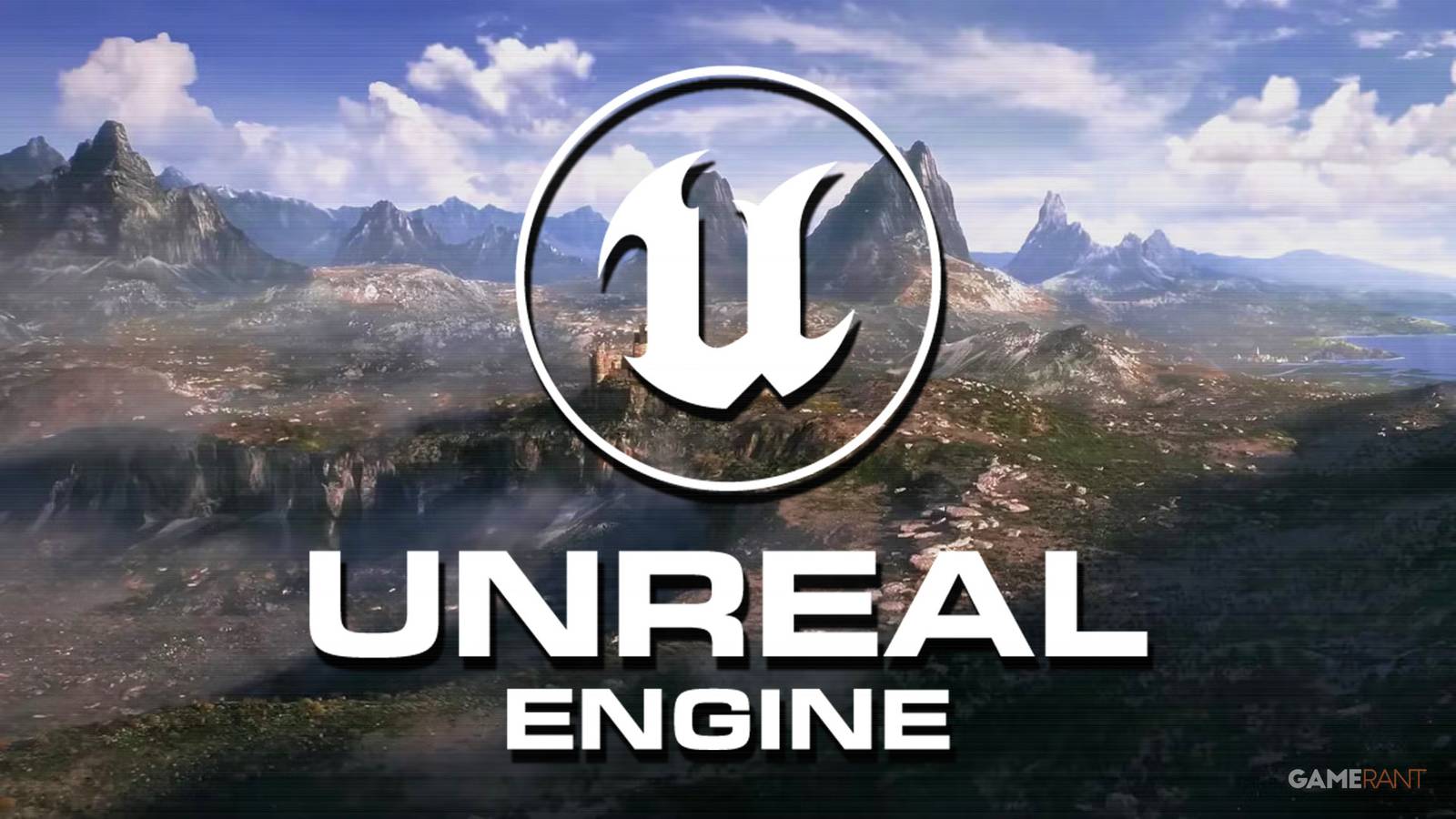 Unreal Engine logo over The Elder Scrolls 6 TES 6 teaser landscape still frame