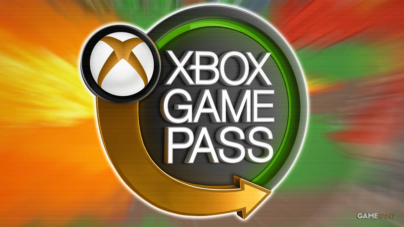 Xbox Game Pass glowing dual-tone neon sign over blurred Jang Sao's Champions of Renown Bundle screenshot composite
