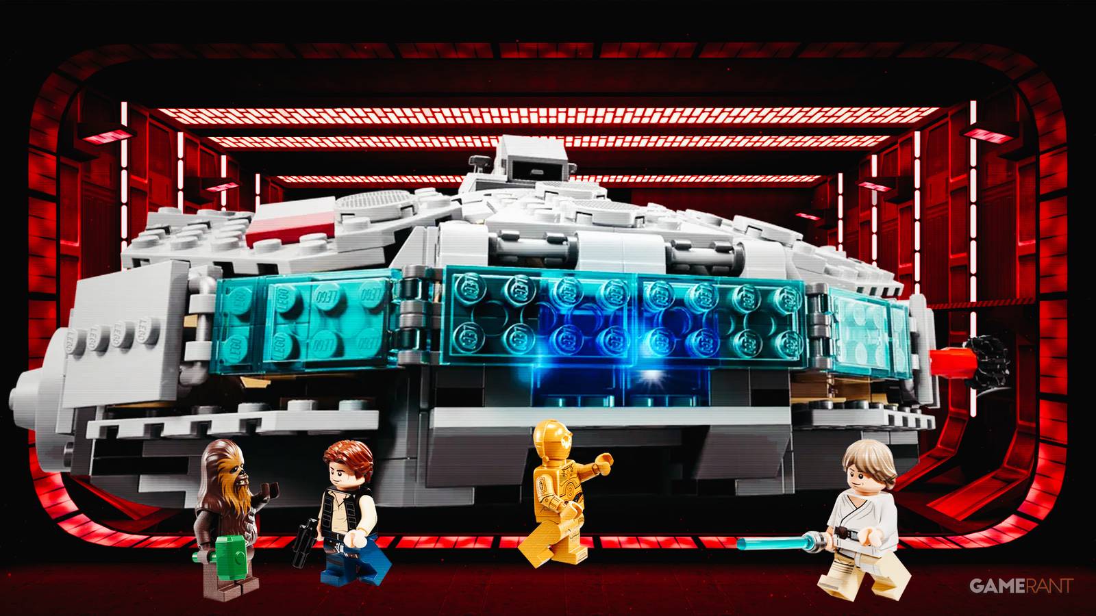 75426 LEGO Smart Play Millennium Falcon in red hangar posterized composite