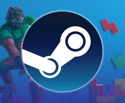 Logo Steam dengan gambar gabungan DOOM dan Tetris
