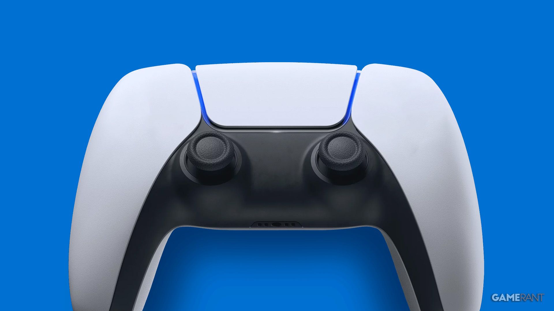 PlayStation 5 Dualsense controller without face buttons blue background composite