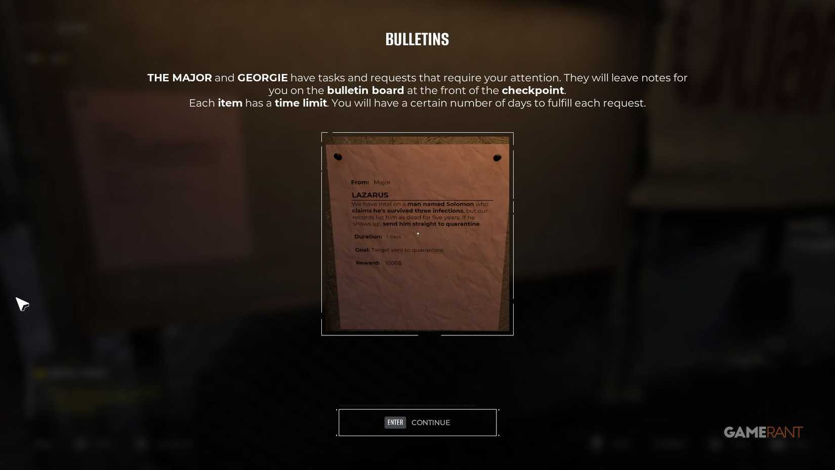 Quarantine Zone The Last Check - Lazarus - Bulletin Board