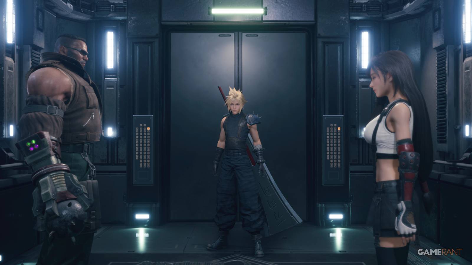 tifa cloud barret elevator shinra company ff7 remake intergrade