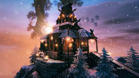 Valheim mountain base with Portra 800 LUT