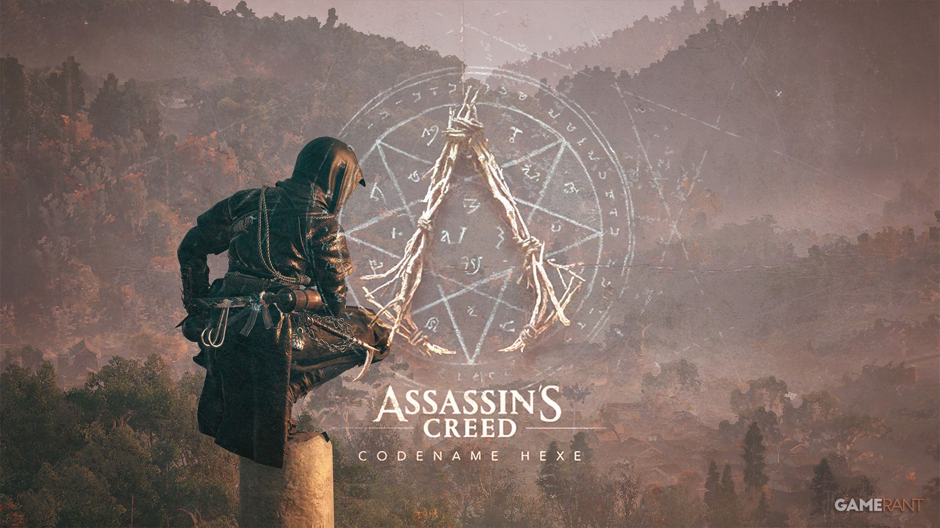 Assassin's Creed Hexe logo over Shadows screenshot