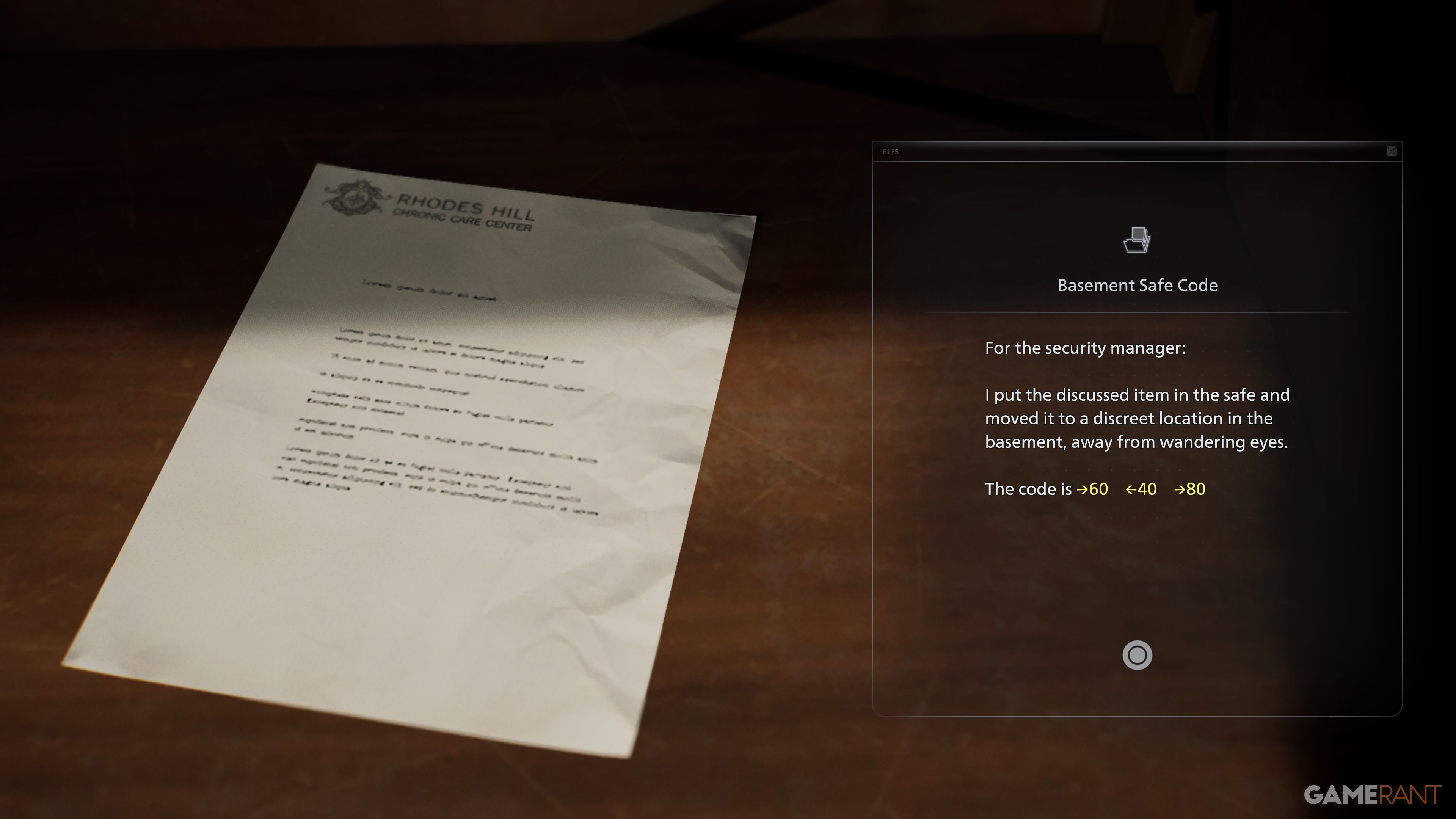 Basement Safe Code in RE9