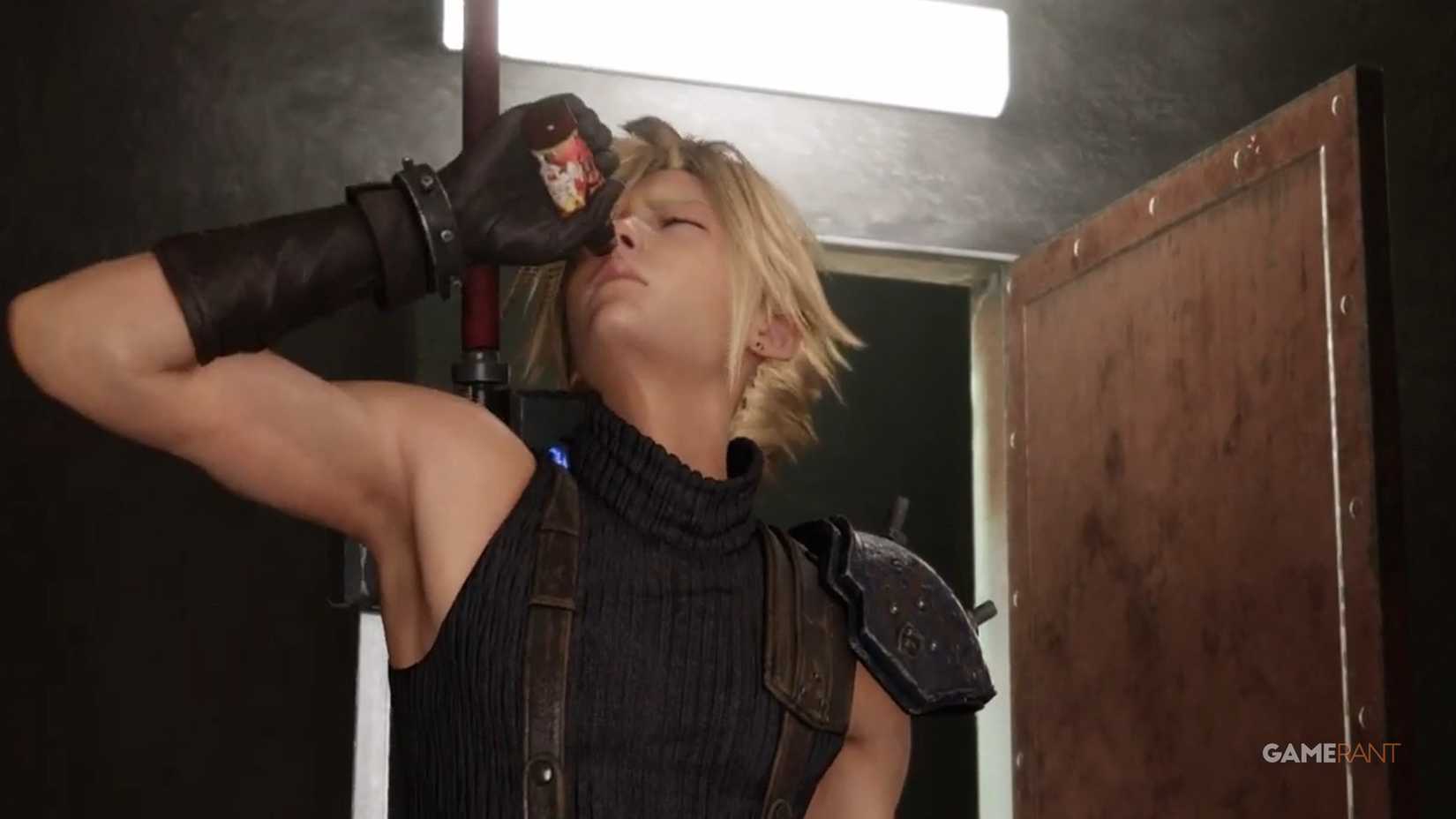 cloud drinking mysterious drink in ff7 remake (1)