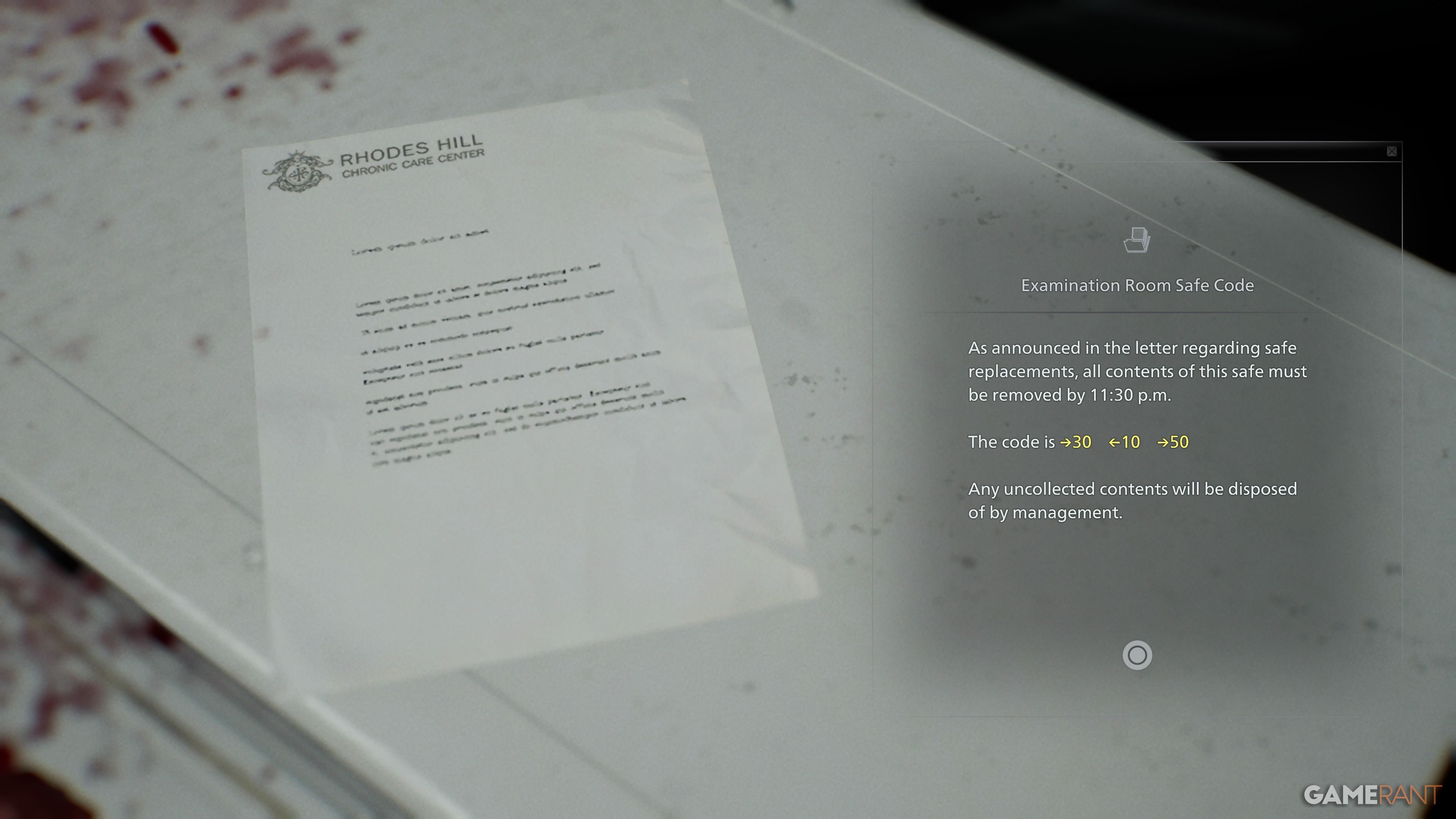 Examination Room Safe Code in RE9