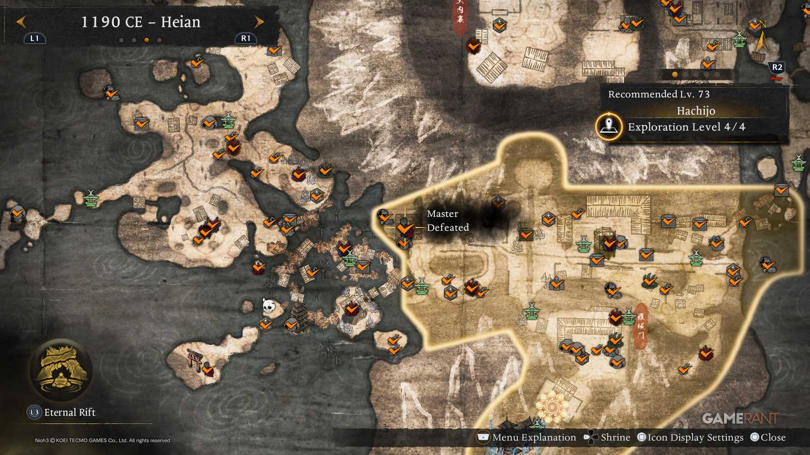 Localizações estratégicas dos mestres em Vila Kamo, Nishiichi, Awawa no Tsuji e Hachijo | Dropraro