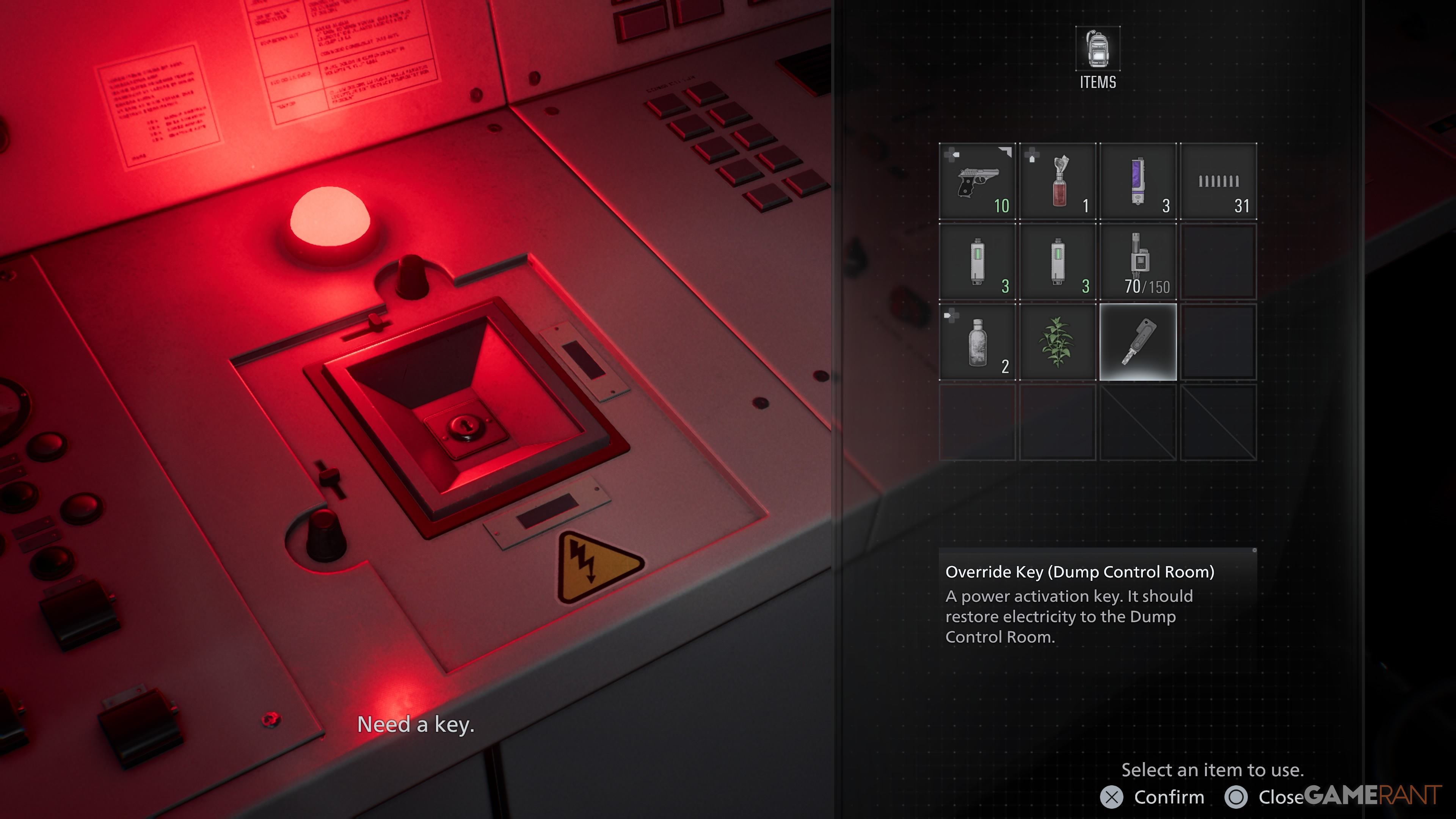 How to get the Dump Control Room Override Key in RE9