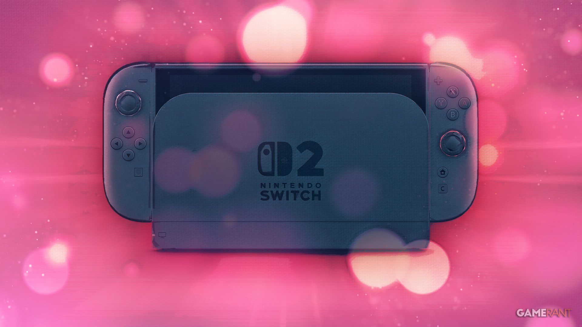 Nintendo Switch 2 pink bokeh composite in dock