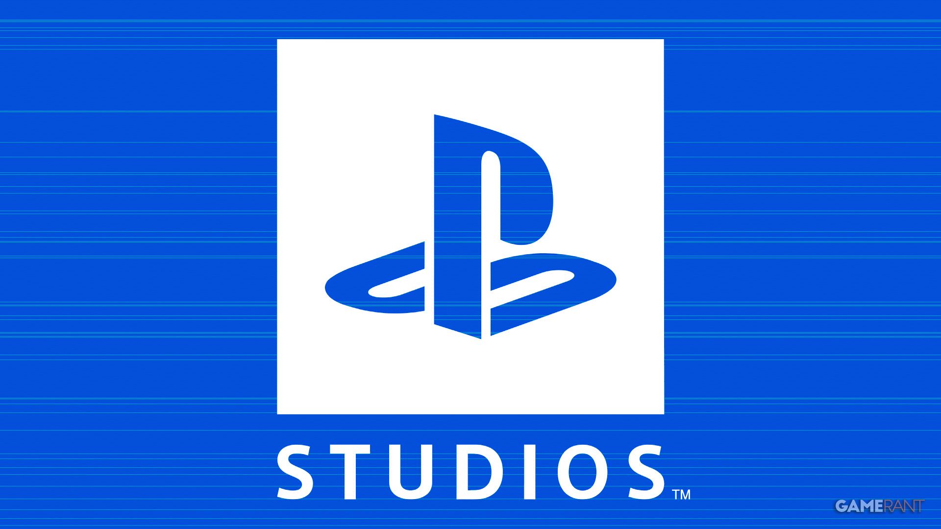 PlayStation Studios logo white on blue striped background