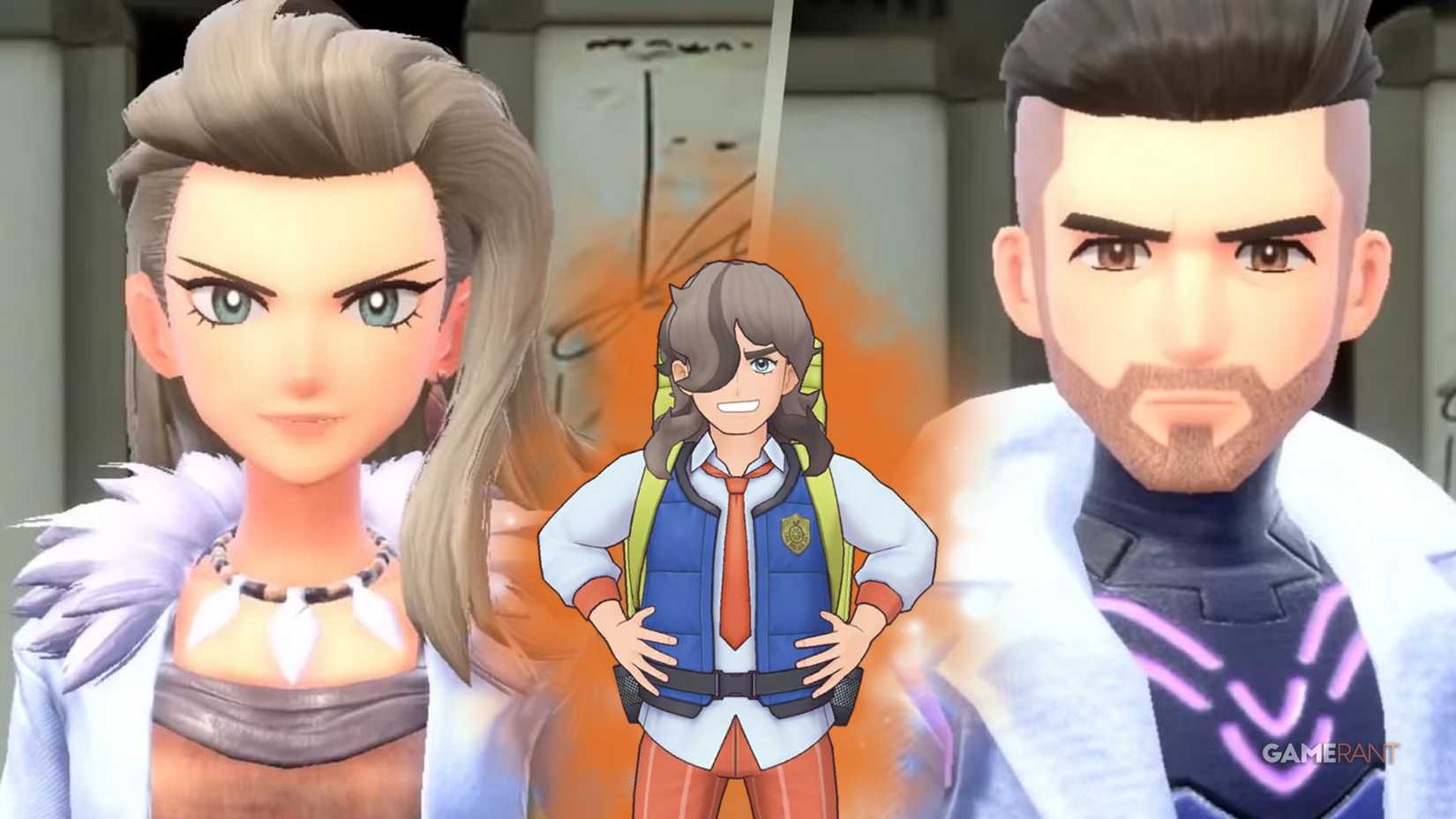 Professor Sada and Turo from Pokemon Scarlet and Violet with Arven in Pokemon Masters EX