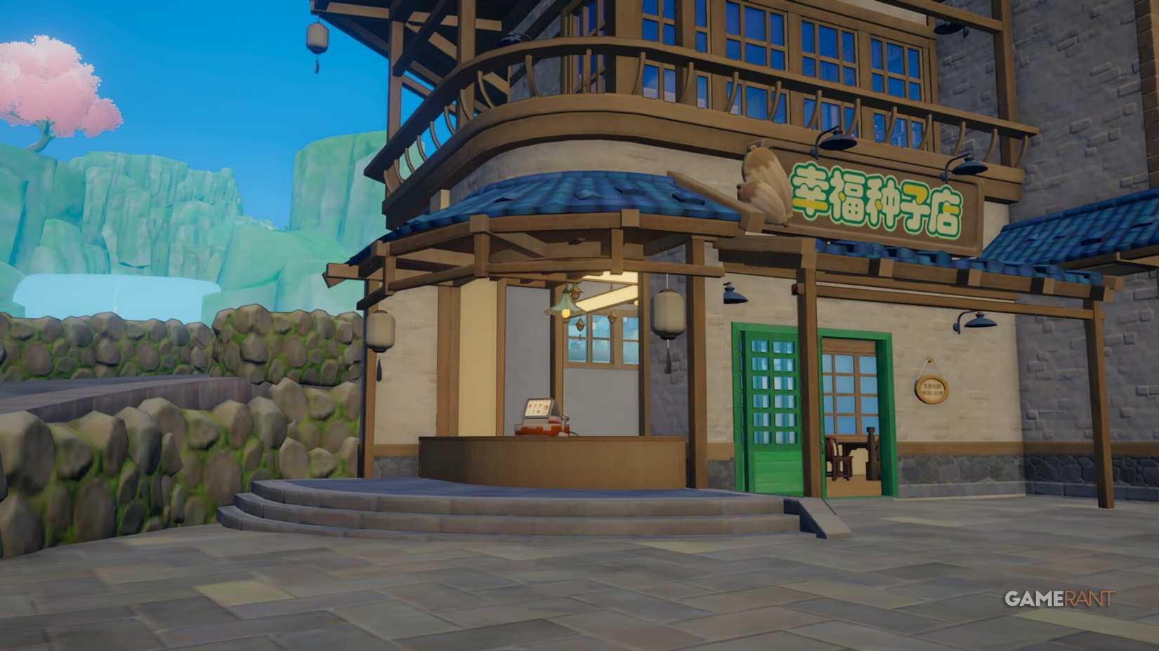 The storefront of the Happiness Seed Shop in Starsand Town.
