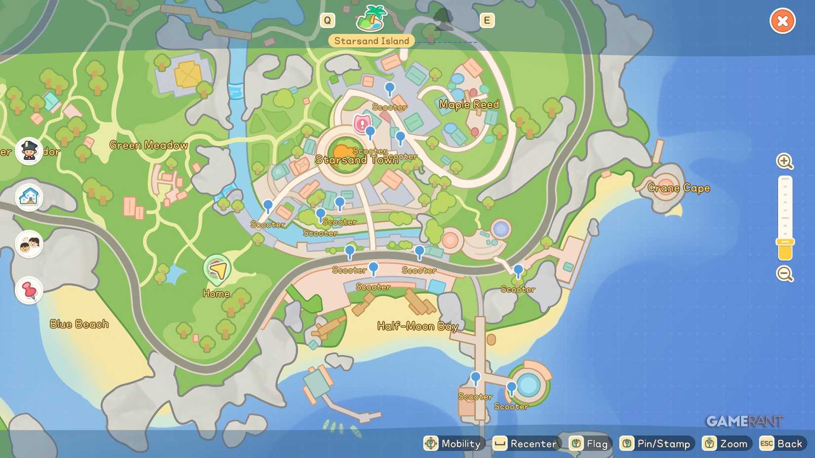 All the current scooter locations in Starsand Town.