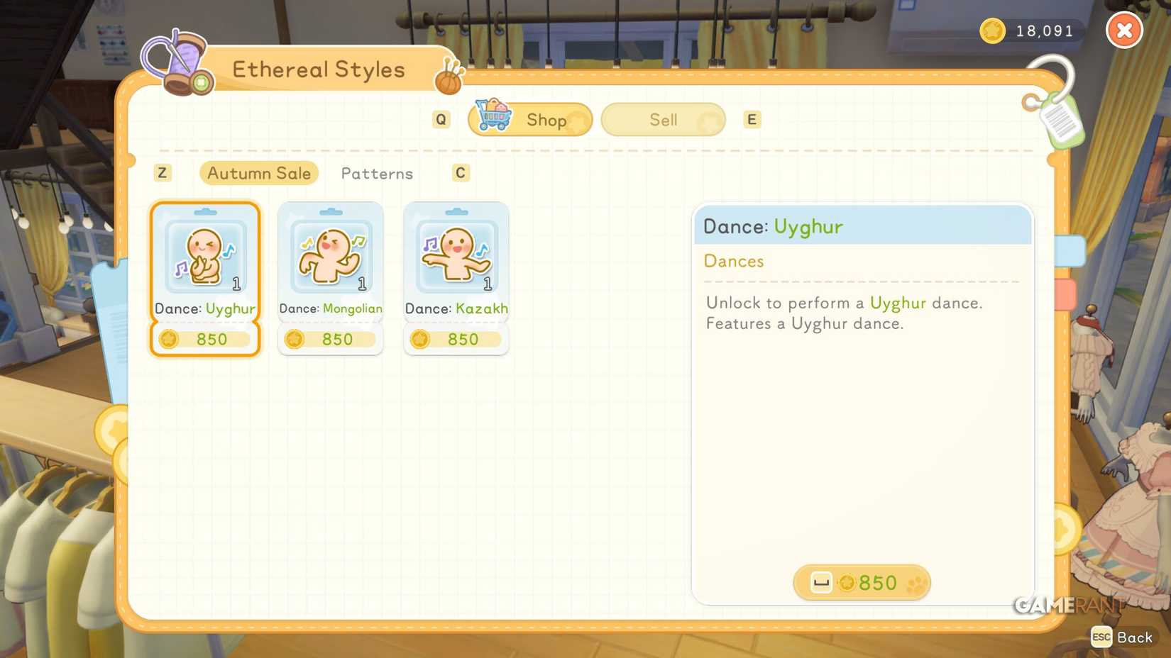 Visit Lunelle's store, Ethereal Styles, where you can buy emotes like Dance Moves.