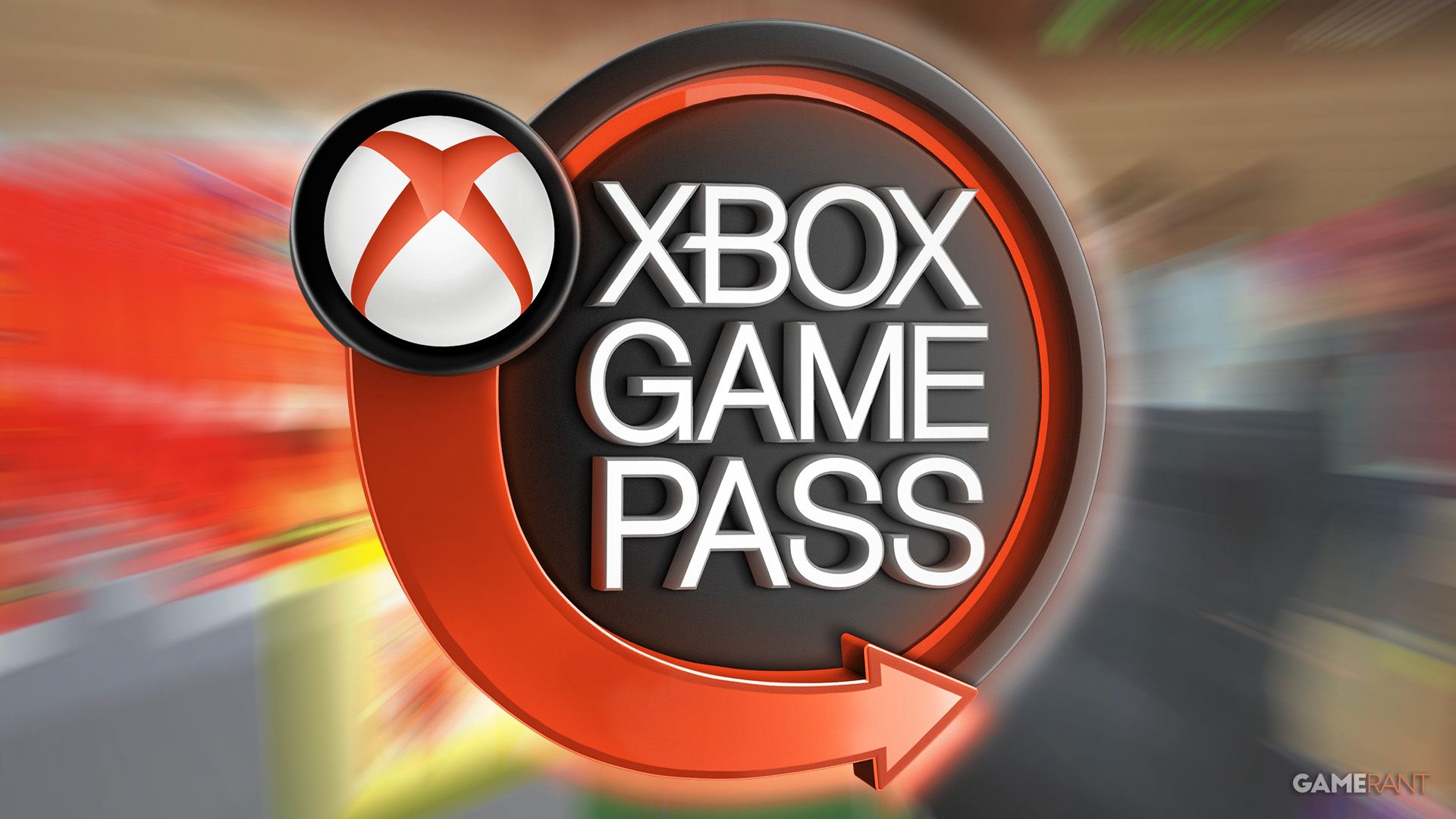 Xbox Game Pass logo over TCG Card Shop Simulator zoom-blurred screenshot
