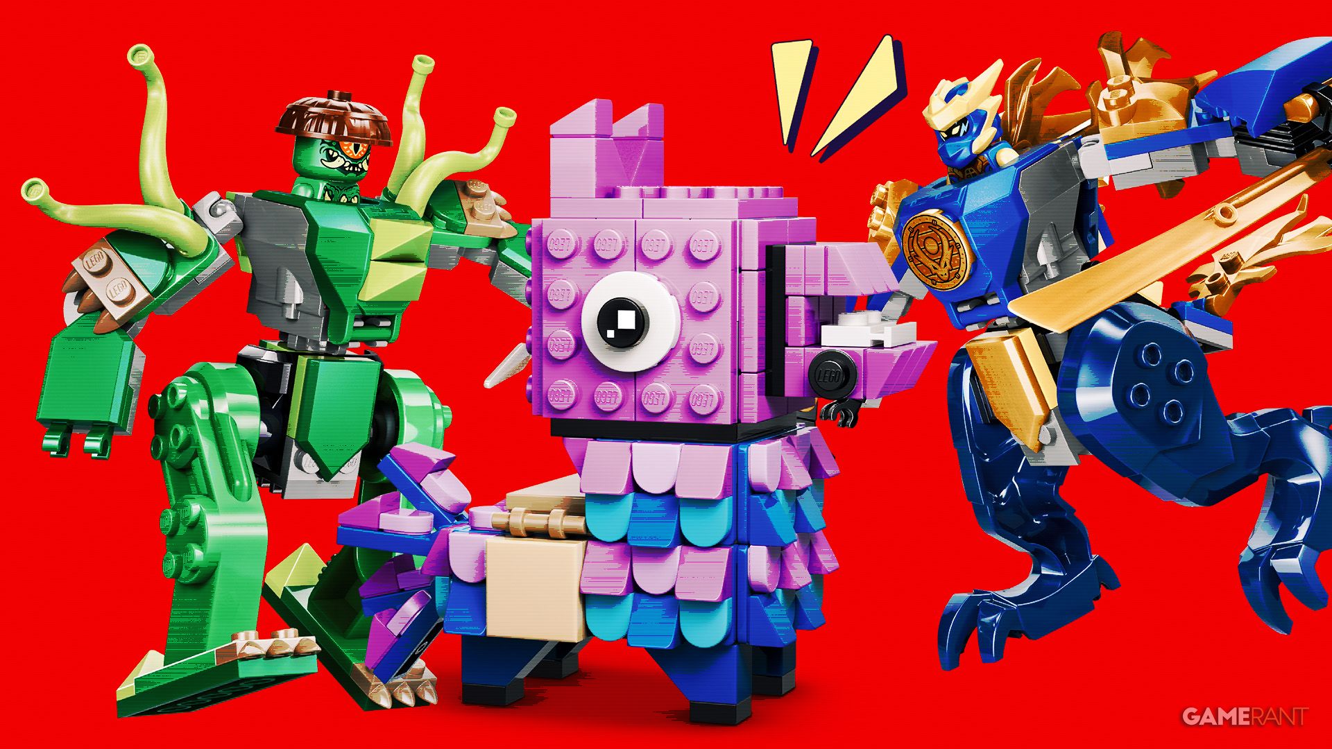 LEGO Fortnite Supply Llama and Jay's Dragon Mech Fight composite