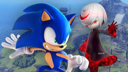 Sonic the Hedgehog and Sage in Sonic Frontiers in the game background