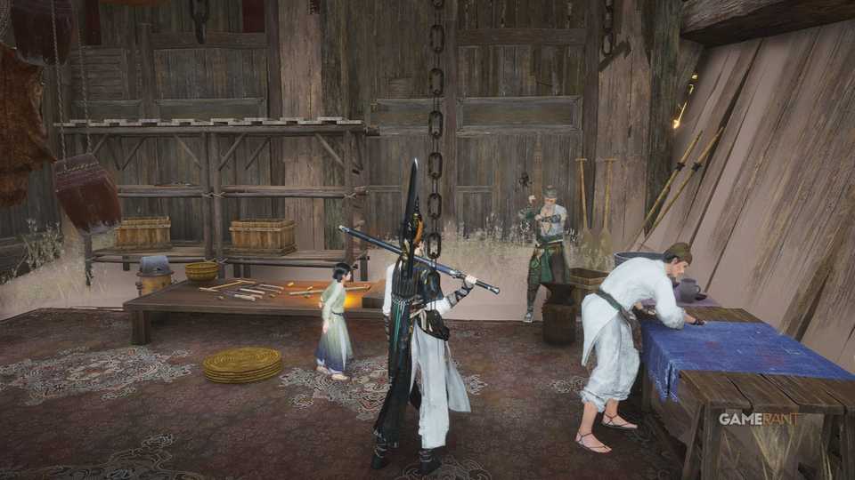 Hu Nu'er is the village head and he's locating near the anvil in a house across from the Karez Boundary Stone.