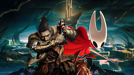 custom image with Sekiro's wolf, silk-song hornet and solateria in the background together